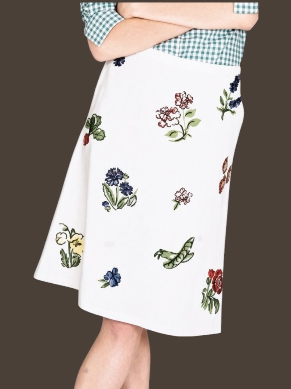 Boden Fruity Fun Embroidered Midi Skirt White Medium 8 Regular